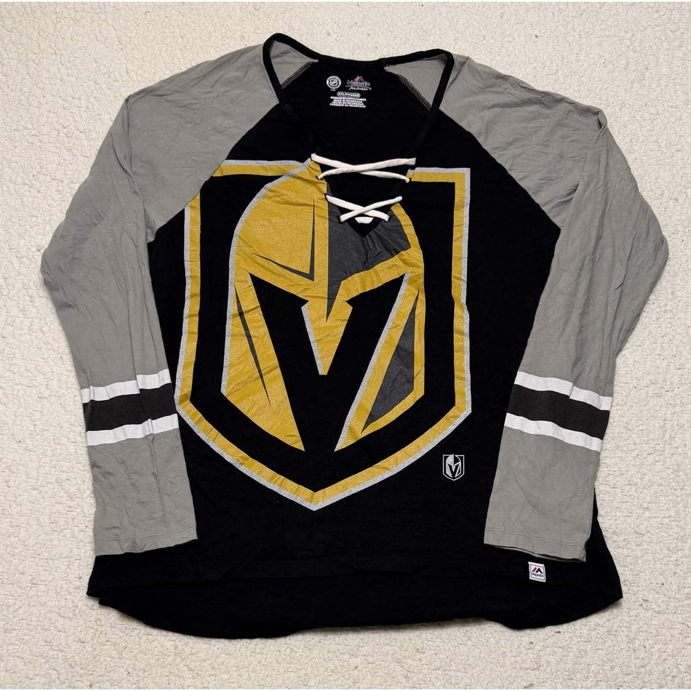Majestic Womens Vegas Golden Knights T-shirt Basic Size XXL Black Lace Up NHL